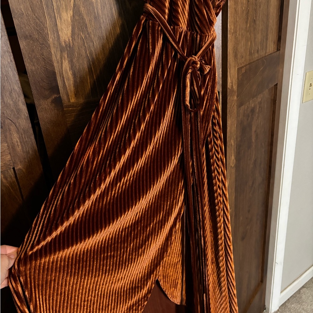 Baltic Born Rust Velvet Asymmetrical Wrap Dress - Picture 5 of 5